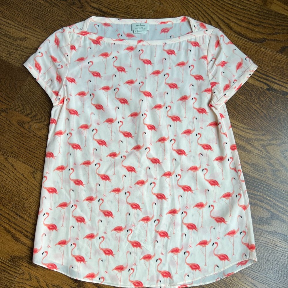 Kate Spade Size S Silk Flamingo Blouse